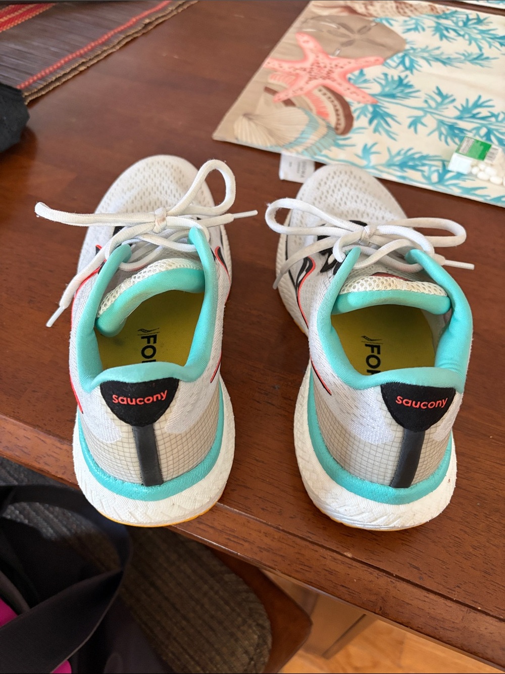 Saucony Kids White & Teal Sneakers with Black & Coral Accents